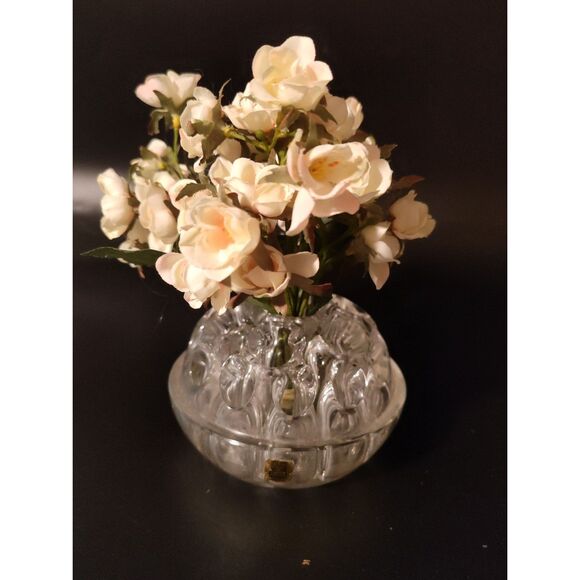 Vintage VMC Reims France Crystal Glass Flower Frog 19 Holes Mint Condition - Picture 5 of 5